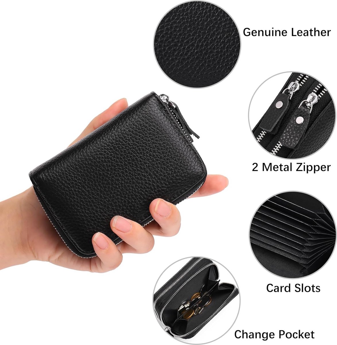 Wallet - RFID Credit Card Holder - Card Holder - Card Holder - 10 Cards with Zipper - Leather - Black - RFID Protection - Gift - 10*8.5*4cm - Image 2