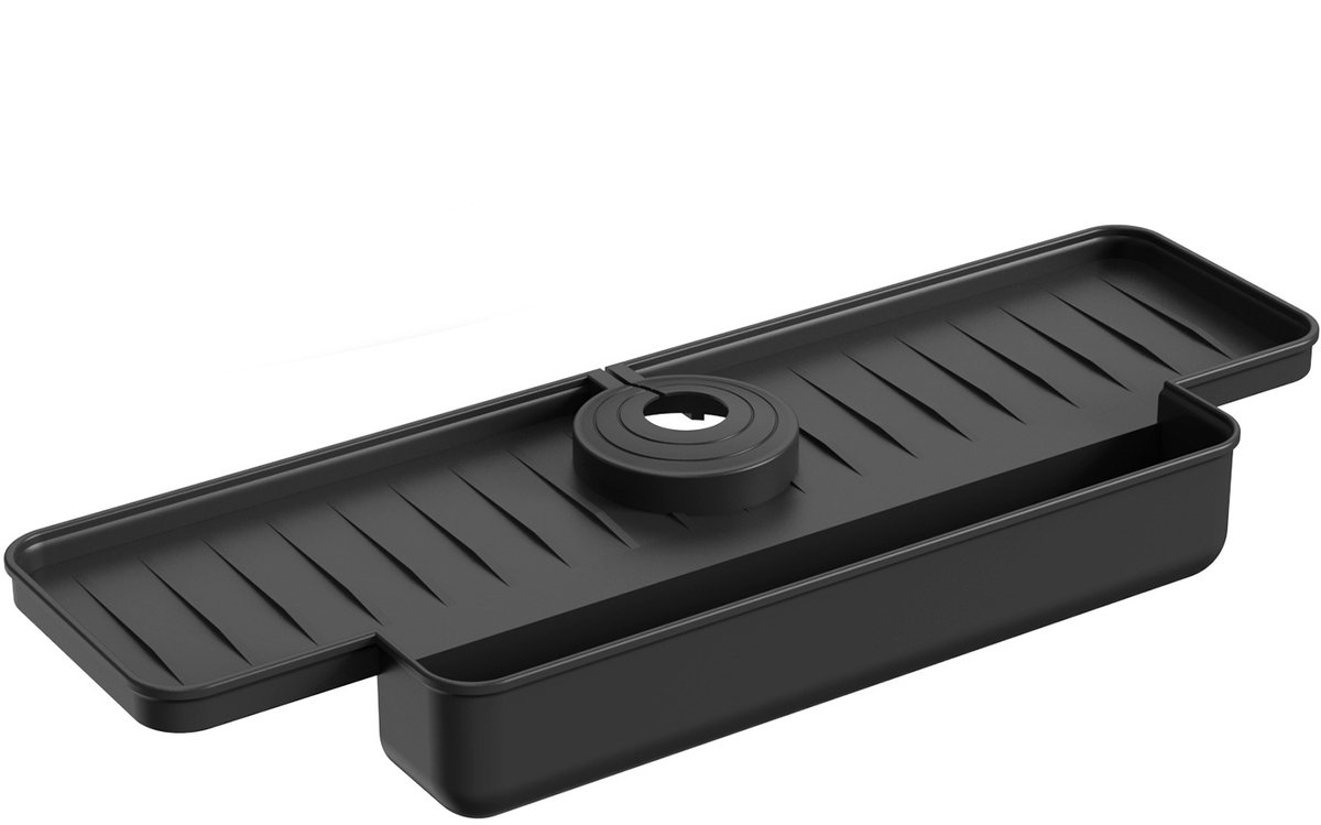 Silicone tap mat with sponge holder - tap drain mat - sink organizer - drain mat - BLACK - For kitchen, bathroom, countertop, worktop - 40 cm - Image 1