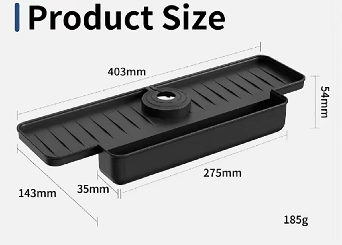 Silicone tap mat with sponge holder - tap drain mat - sink organizer - drain mat - BLACK - For kitchen, bathroom, countertop, worktop - 40 cm - Image 2