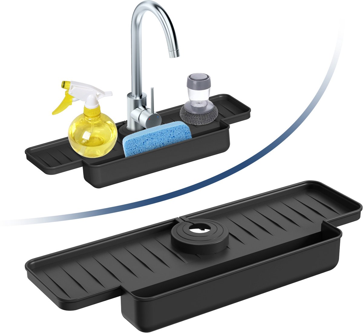 Silicone tap mat with sponge holder - tap drain mat - sink organizer - drain mat - BLACK - For kitchen, bathroom, countertop, worktop - 40 cm - Image 3