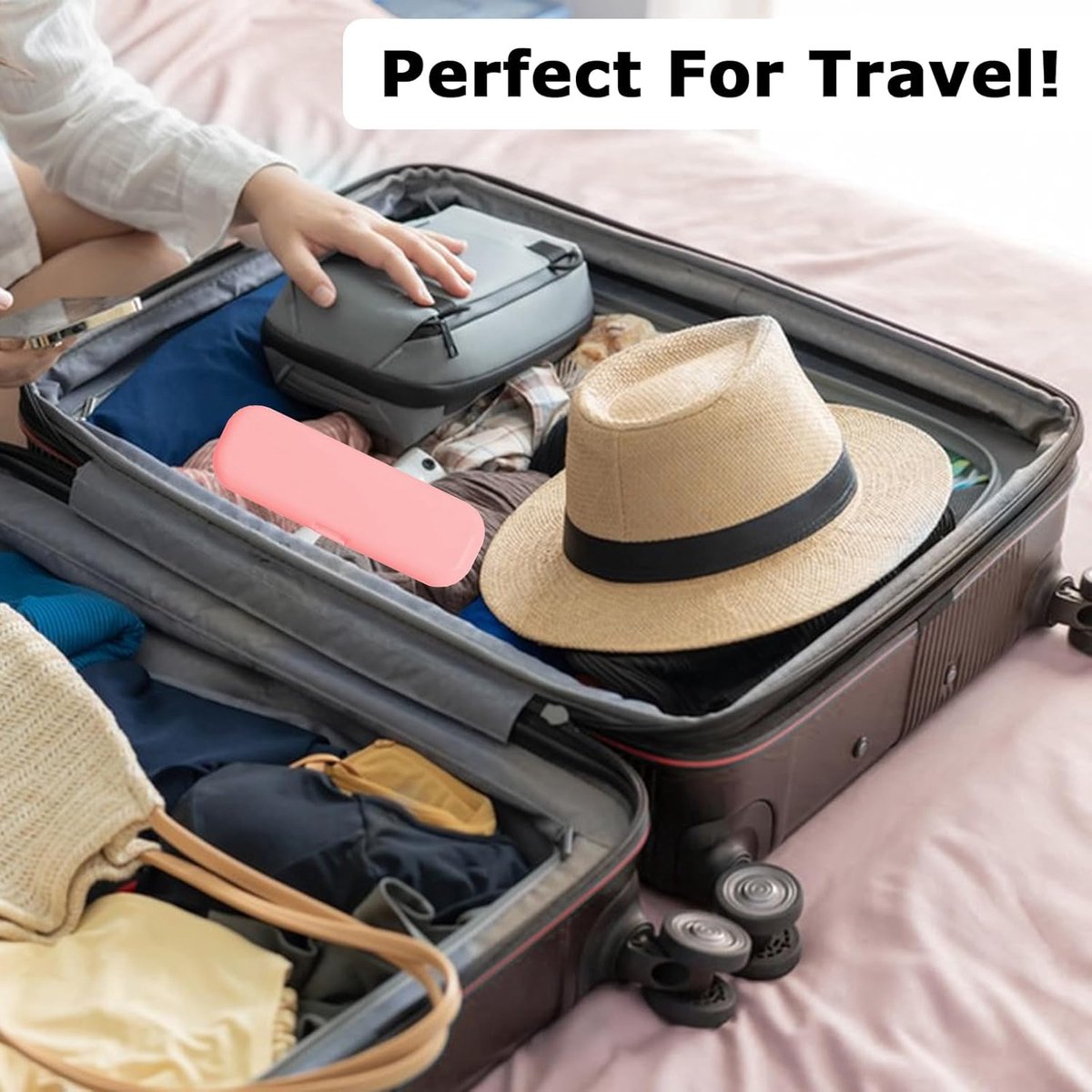 Travel Case Electric Toothbrush - 3 Pieces - Toothbrush Case - Universal - Storage Box - Toothbrush Case - Toothbrush Holder - Storage - Take Along - Pink/White/Black - 22.5*7*4 cm - Image 2