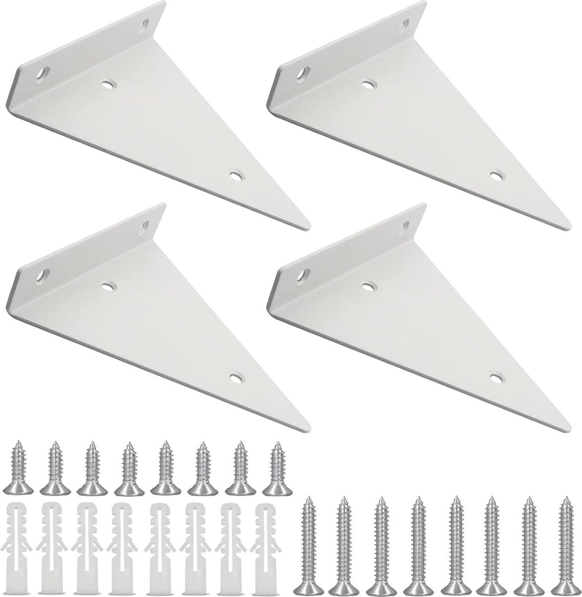 Wall shelf brackets - 4 pieces - shelf brackets - brackets - iron - white - 140 x 130 x 27 mm - multifunctional - wall mounted - heavy - invisible - for wall mounting hidden wooden shelf - Image 1