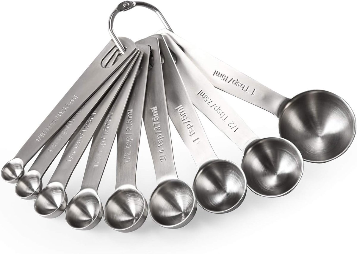 Measuring Spoons Set - 9 Pieces - Measuring Spoons Cups - BPA Free - Measuring Spoons - Measuring Spoons - Gram & ML Weighing - Measuring Spoons - Measuring Cups Spoons - Measuring Spoons - Stainless Steel - Silver - 15ml / 7.5ml / 5ml / 3.75ml / 2.5ml / - Image 1