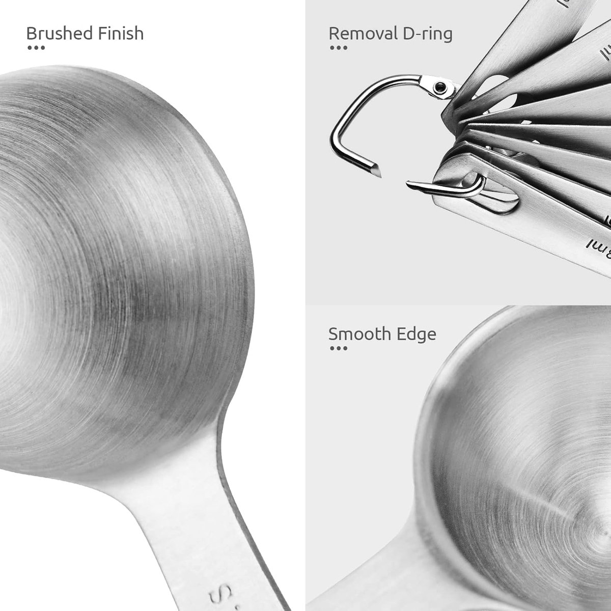 Measuring Spoons Set - 9 Pieces - Measuring Spoons Cups - BPA Free - Measuring Spoons - Measuring Spoons - Gram & ML Weighing - Measuring Spoons - Measuring Cups Spoons - Measuring Spoons - Stainless Steel - Silver - 15ml / 7.5ml / 5ml / 3.75ml / 2.5ml / - Image 2