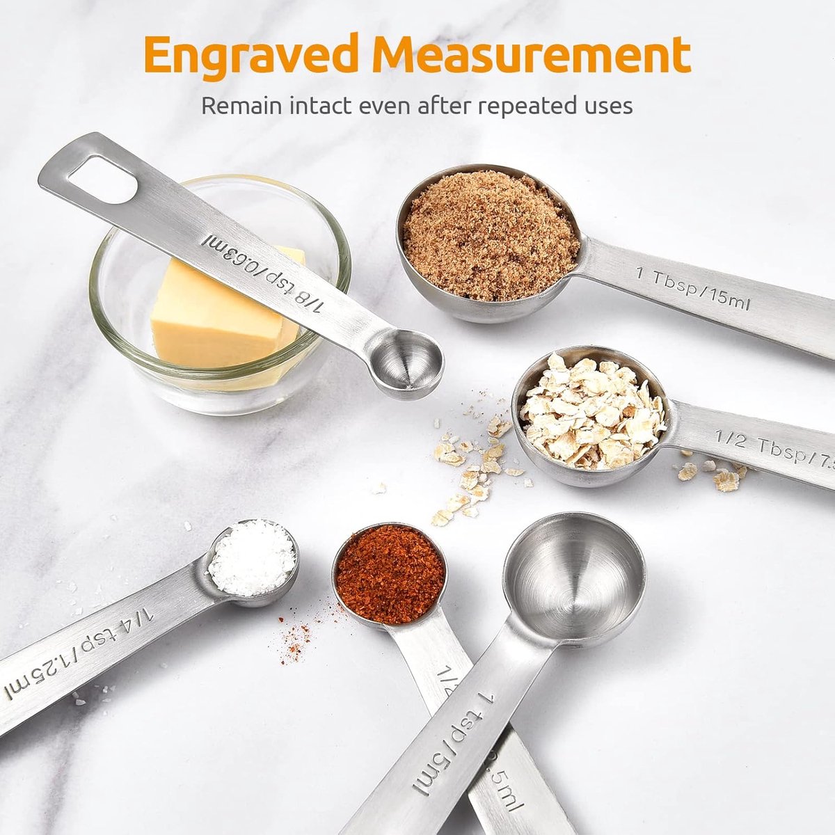 Measuring Spoons Set - 9 Pieces - Measuring Spoons Cups - BPA Free - Measuring Spoons - Measuring Spoons - Gram & ML Weighing - Measuring Spoons - Measuring Cups Spoons - Measuring Spoons - Stainless Steel - Silver - 15ml / 7.5ml / 5ml / 3.75ml / 2.5ml / - Image 3