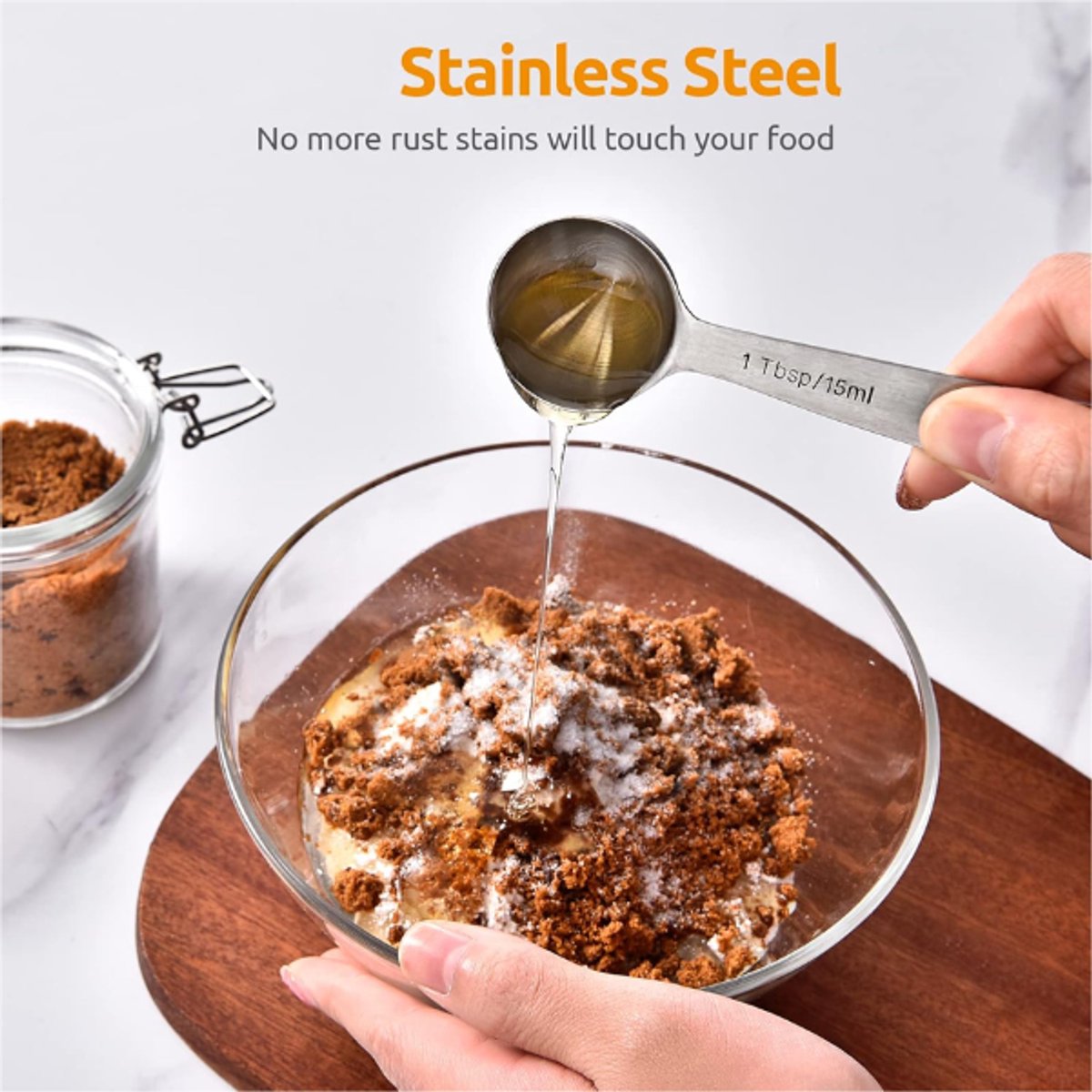 Measuring Spoons Set - 9 Pieces - Measuring Spoons Cups - BPA Free - Measuring Spoons - Measuring Spoons - Gram & ML Weighing - Measuring Spoons - Measuring Cups Spoons - Measuring Spoons - Stainless Steel - Silver - 15ml / 7.5ml / 5ml / 3.75ml / 2.5ml / - Image 5