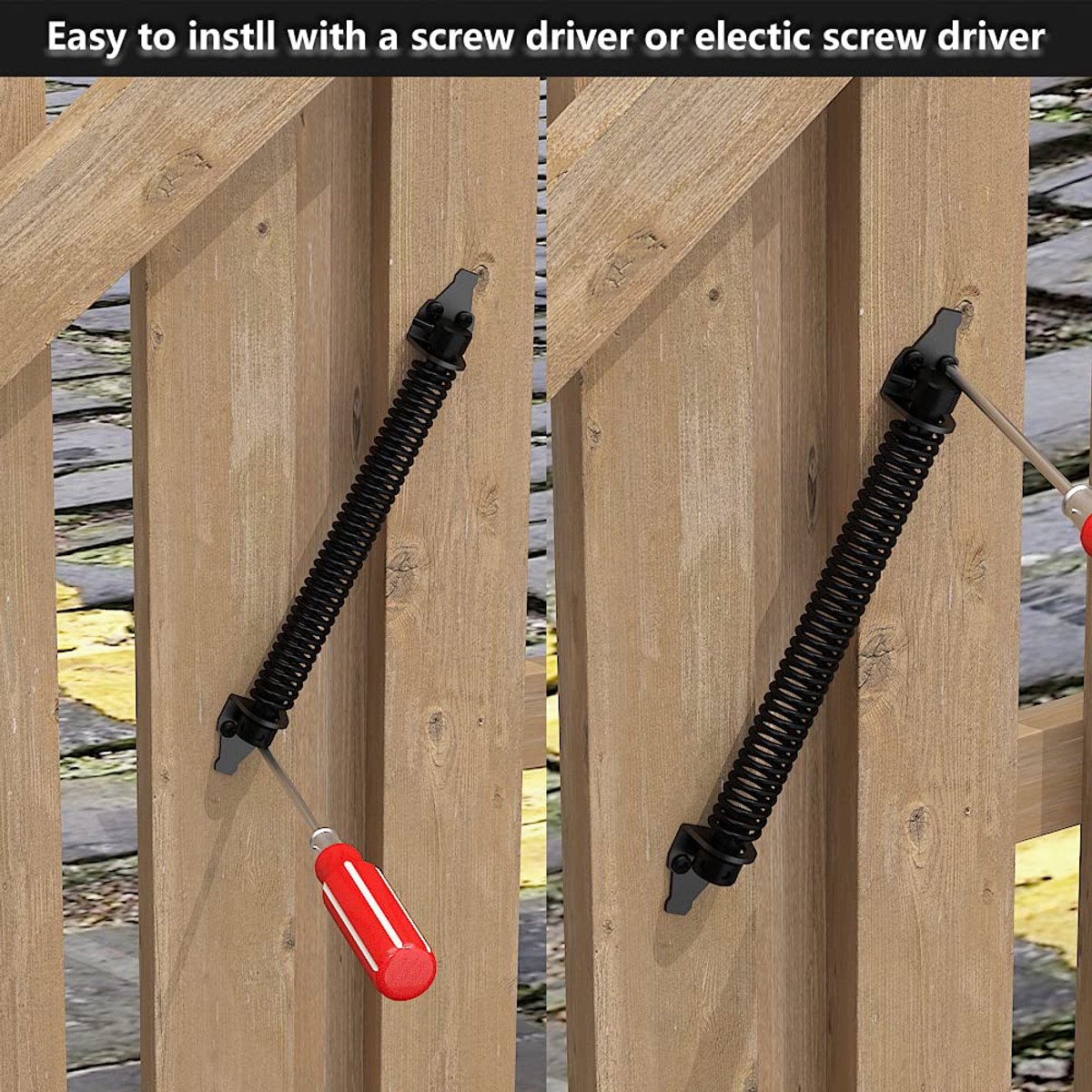 Door closers - Door spring - Gate spring - Gate spring - 36cm - Outdoor door closer - Gate latches - Garden gate spring - Black - Carbon steel - For wooden fences door - Image 6