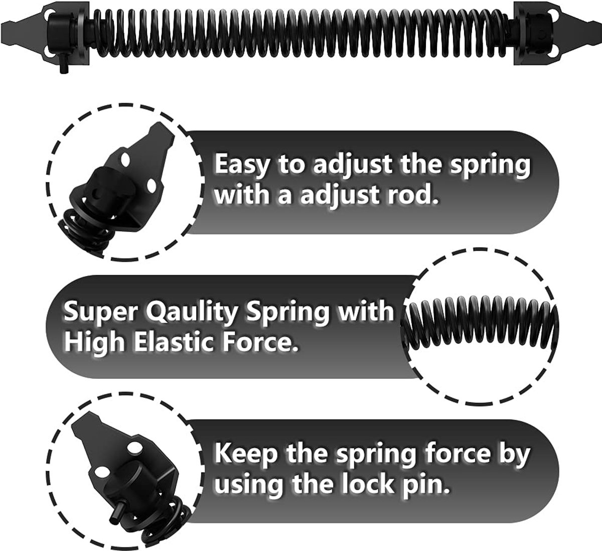 Door closers - Door spring - Gate spring - Gate spring - 36cm - Outdoor door closer - Gate latches - Garden gate spring - Black - Carbon steel - For wooden fences door - Image 8