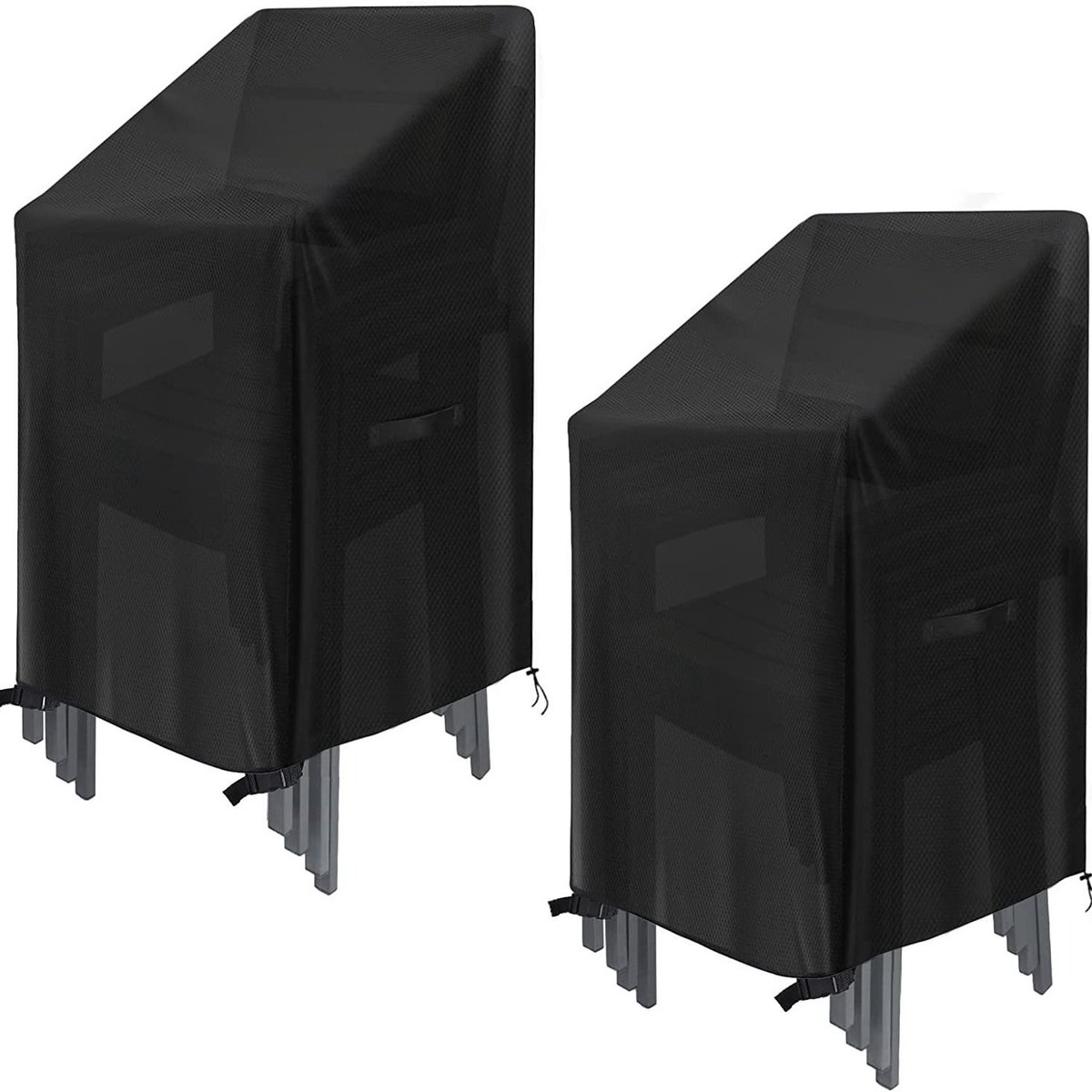 Waterproof garden chair covers - Pack of 2 - Garden furniture cover - Waterproof, weatherproof outdoor chair cover - 210D Oxford - Outdoor chair cover - Patio stacking chair cover - Black stacking chair cover - 75 x 75 x 120 cm - Black - Image 1