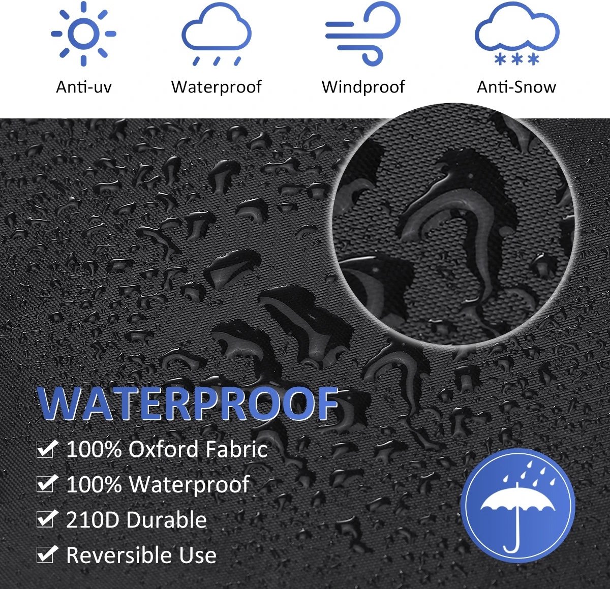 Waterproof garden chair covers - Pack of 2 - Garden furniture cover - Waterproof, weatherproof outdoor chair cover - 210D Oxford - Outdoor chair cover - Patio stacking chair cover - Black stacking chair cover - 75 x 75 x 120 cm - Black - Image 2