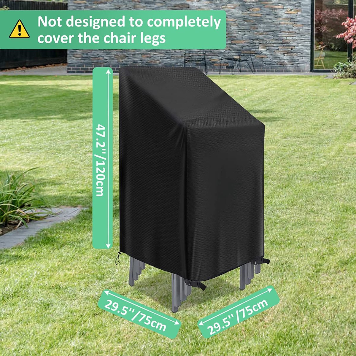 Waterproof garden chair covers - Pack of 2 - Garden furniture cover - Waterproof, weatherproof outdoor chair cover - 210D Oxford - Outdoor chair cover - Patio stacking chair cover - Black stacking chair cover - 75 x 75 x 120 cm - Black - Image 3