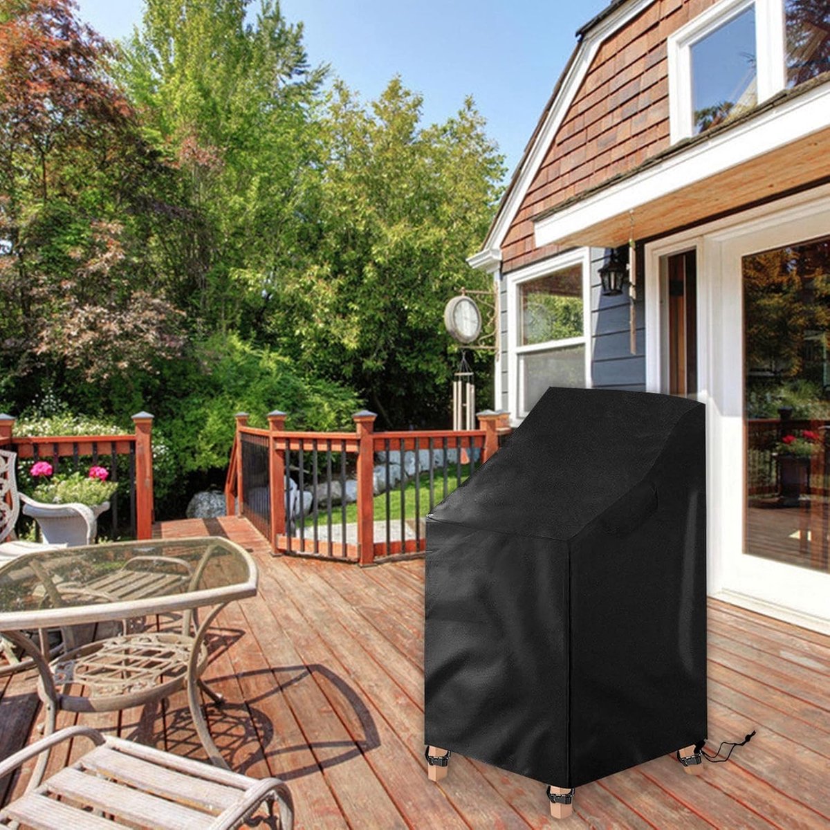 Waterproof garden chair covers - Pack of 2 - Garden furniture cover - Waterproof, weatherproof outdoor chair cover - 210D Oxford - Outdoor chair cover - Patio stacking chair cover - Black stacking chair cover - 75 x 75 x 120 cm - Black - Image 4