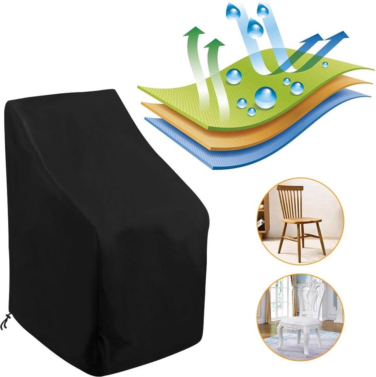 Garden Chair Cover - Waterproof Protective Cover for Garden Furniture - Protective Cover for Garden Chairs - Cover Suitable for Stackable Chairs - 89*89*120/89cm - Black - 210D Oxford Cloth - Waterproof - Durable - Garden Furniture Covers - Garden Furnitu - Image 8