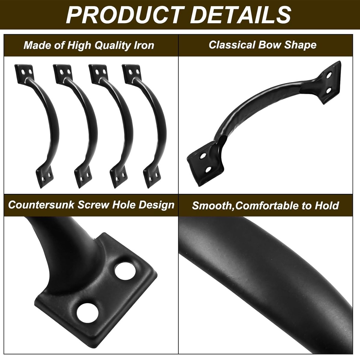 Handle - Door Handle - 121 MM - Pack of 4 - Curved Handle - Drawer Handles - Kitchen Cabinet Handles - Door Handles - Cabinet Handle - Furniture Hardware - Kitchen Handle - Black - Iron - 13.8*3.2 cm - Image 3