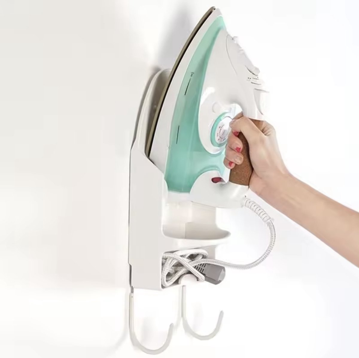 Ironing board holder - Hanging system for your ironing board AND iron - simple ironing board holder - white - plastic - Image 1