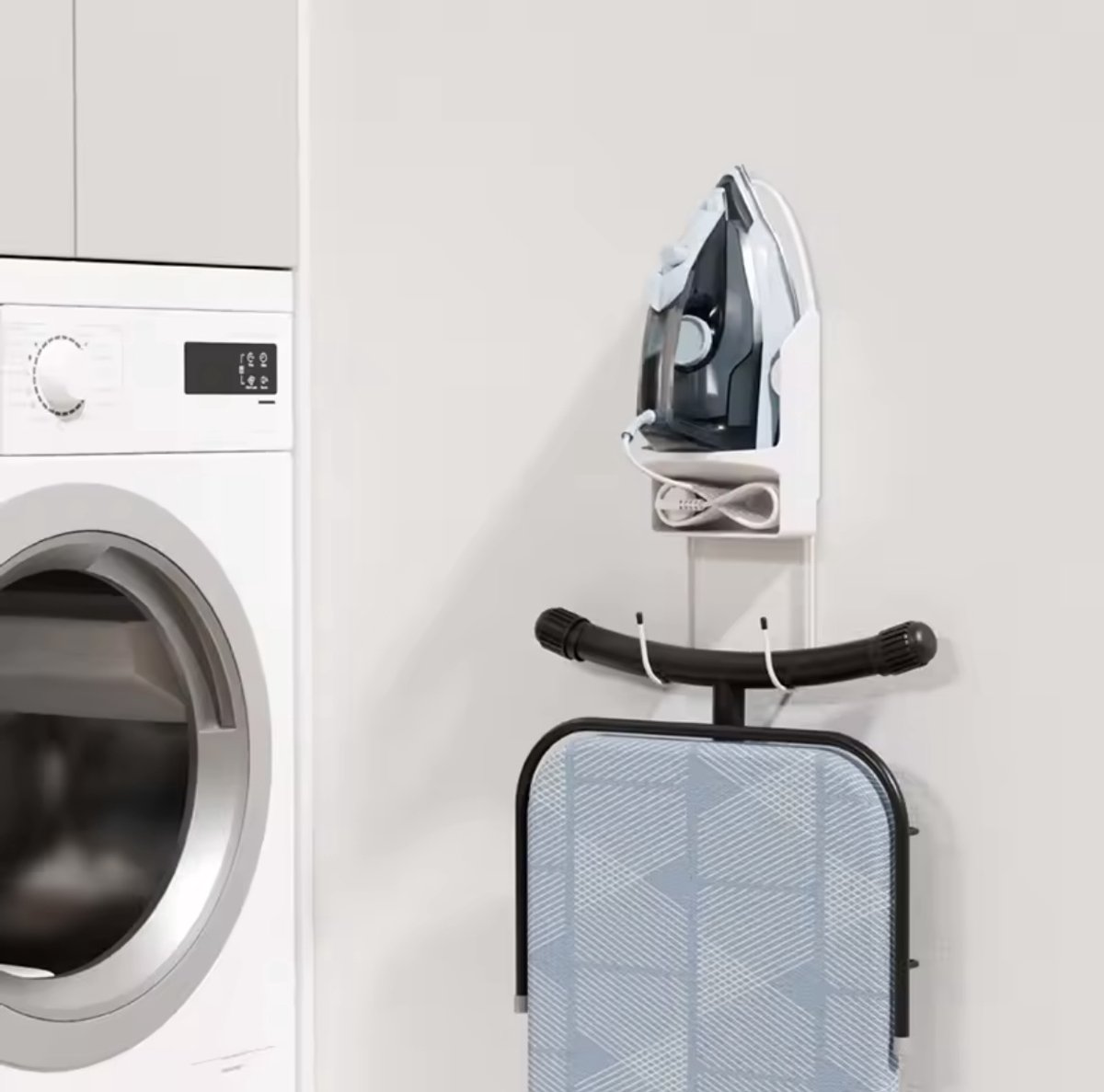 Ironing board holder - Hanging system for your ironing board AND iron - simple ironing board holder - white - plastic - Image 4