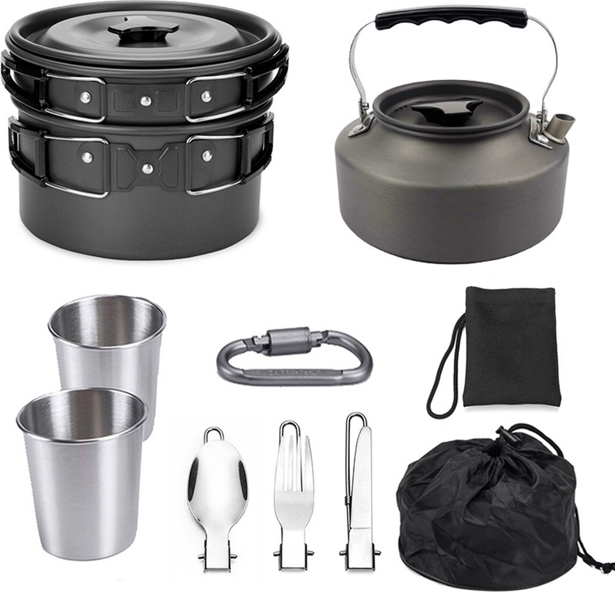 Cookware - 9-piece - for camping, outdoor, hiking, picnic, BBQ, foldable camping pans - safe and BPA - Suitable for 2-3 people camping pan set - Image 1