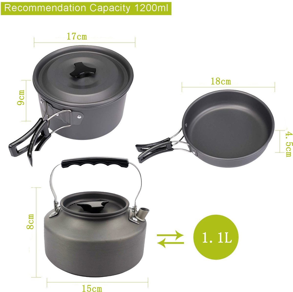Cookware - 9-piece - for camping, outdoor, hiking, picnic, BBQ, foldable camping pans - safe and BPA - Suitable for 2-3 people camping pan set - Image 5