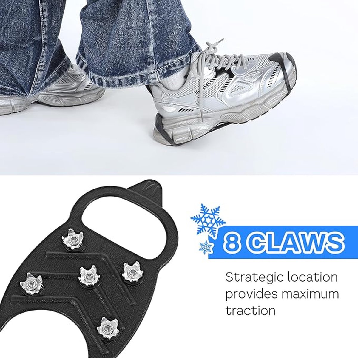 1 pair - Anti-slip spikes for under shoes - Size 41-46 - anti-slip gripper spikes claw - Snow shoes - black - Silicone - Image 2