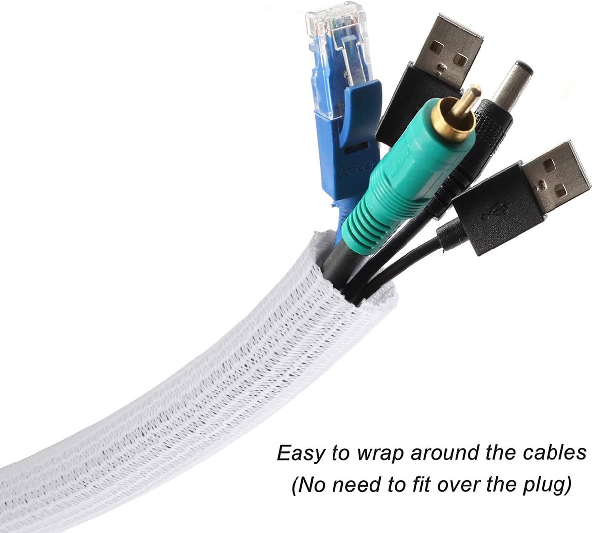 Cable Sleeve - 2m - Diameter 19MM - Cable Management - Braided Cable Sheathing - Cable Protector - Stretchable - Cuttable - PET - White - For TV / Computer / Home Theater / Engine Compartment - Image 5