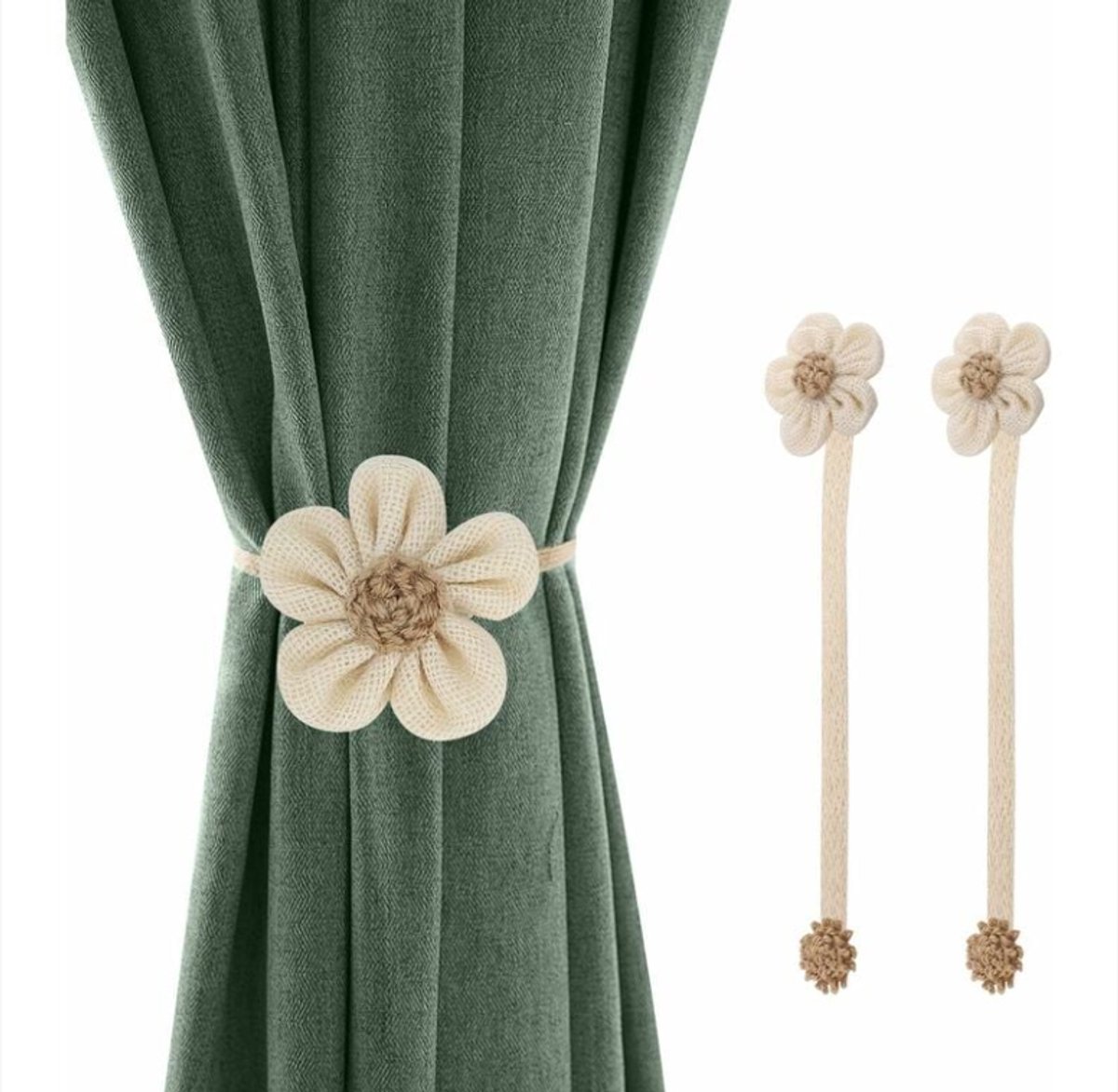 Curtain Holder - 2 Pieces - Curtain Tie Back - Curtain Tie Rope - Magnetic Curtain Cord - Beige - 40 cm - Image 1