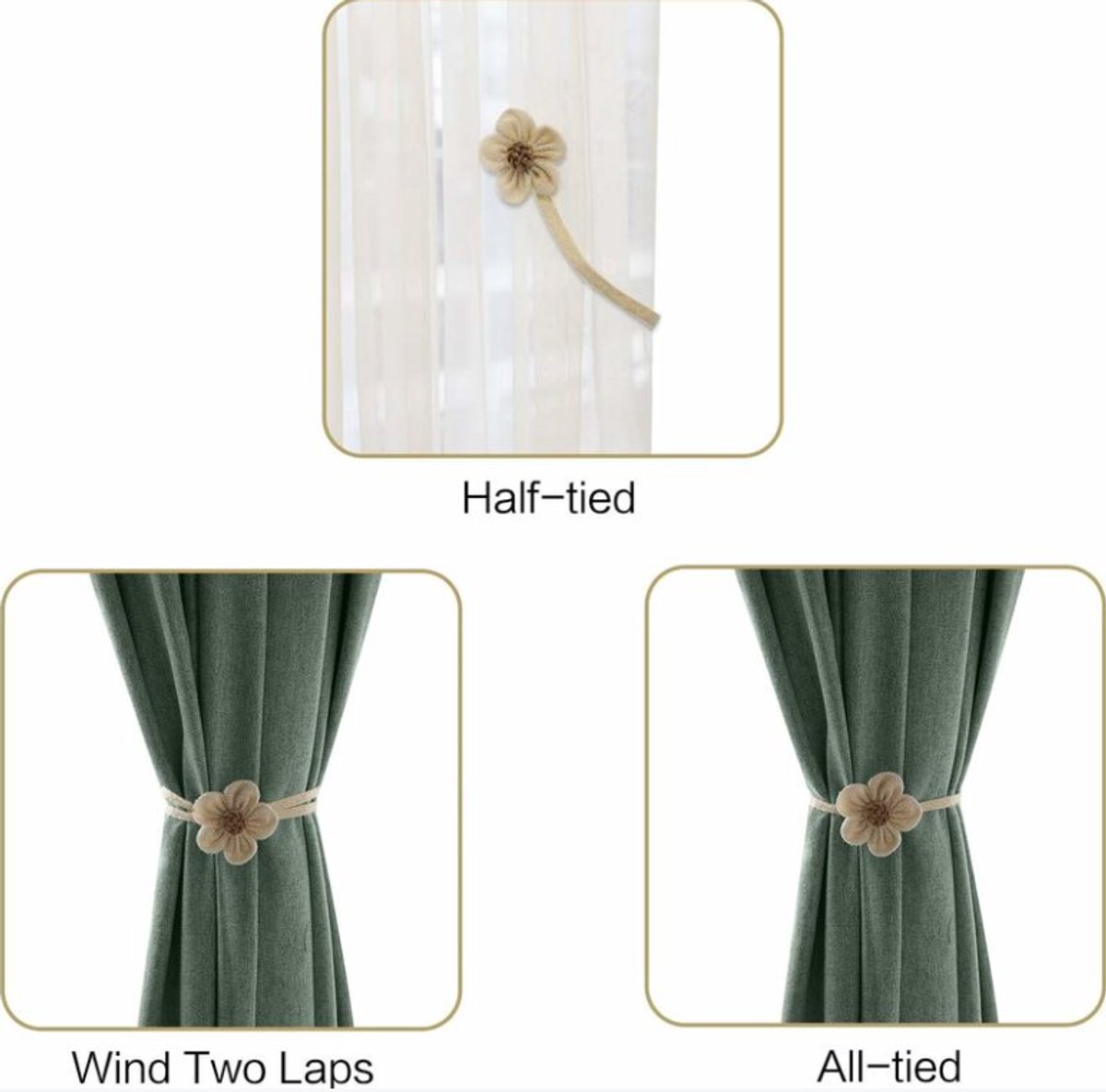 Curtain Holder - 2 Pieces - Curtain Tie Back - Curtain Tie Rope - Magnetic Curtain Cord - Beige - 40 cm - Image 3