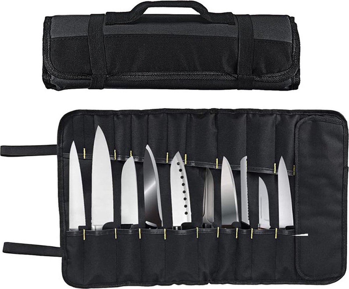 Knife Set Storage Bag - Professional Chef's Cutlery Bag - Chef's Knife Bag For up to 22 Knives - Black - Kitchen Set - Chef's Knife Roll - Chef's Knife Roll Bag - Travel Tool Roll Pouch Storage - 35.5*58 cm - Knives not included - Image 4