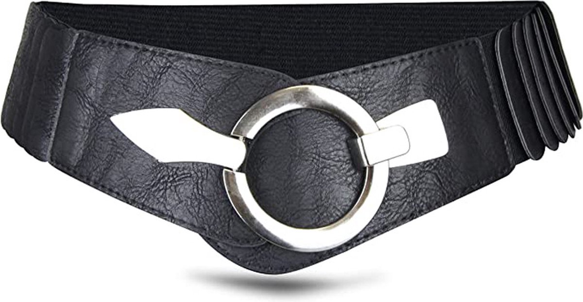 Wide Women's Belt - Women's Belt - Waistband - Belt - Elastic Cinch Belt - Black - Leather - Double Ring Buckle - Dress Accessory - Fashion Crochet Belt - Length: 80-95 cm, Width: 6 cm - for dresses coats - Image 1