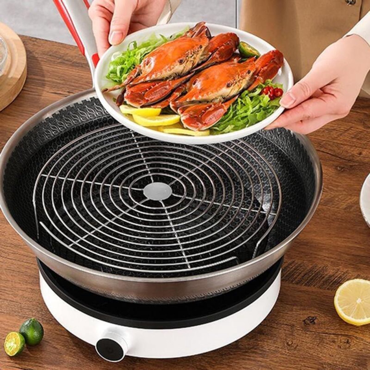Oven Rack - Steam Rack - Stainless Steel - Microwave Rack - Round - Grill Cooling Rack - Multifunctional Cooking Steam Stand - Microwave Rack Round - Oven Rack - Universal - Suitable for cooking, baking and roasting - 16cm - Silver - Image 4