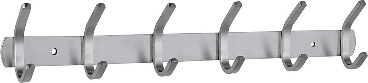 Wardrobe hooks - 6 hooks Stainless steel - Hook strip - Clothes hooks - For wall, wardrobe rail, wall wardrobe for bedroom, bathroom, kitchen - Silver - Coat hooks - 40.5 cm - Image 1