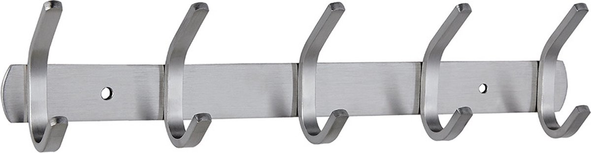 Wardrobe hooks - 5 hooks Stainless steel - Hook strip - Clothes hooks - For wall, wardrobe rail, wall wardrobe for bedroom, bathroom, kitchen - Silver - Coat hooks - 38 cm - Image 1