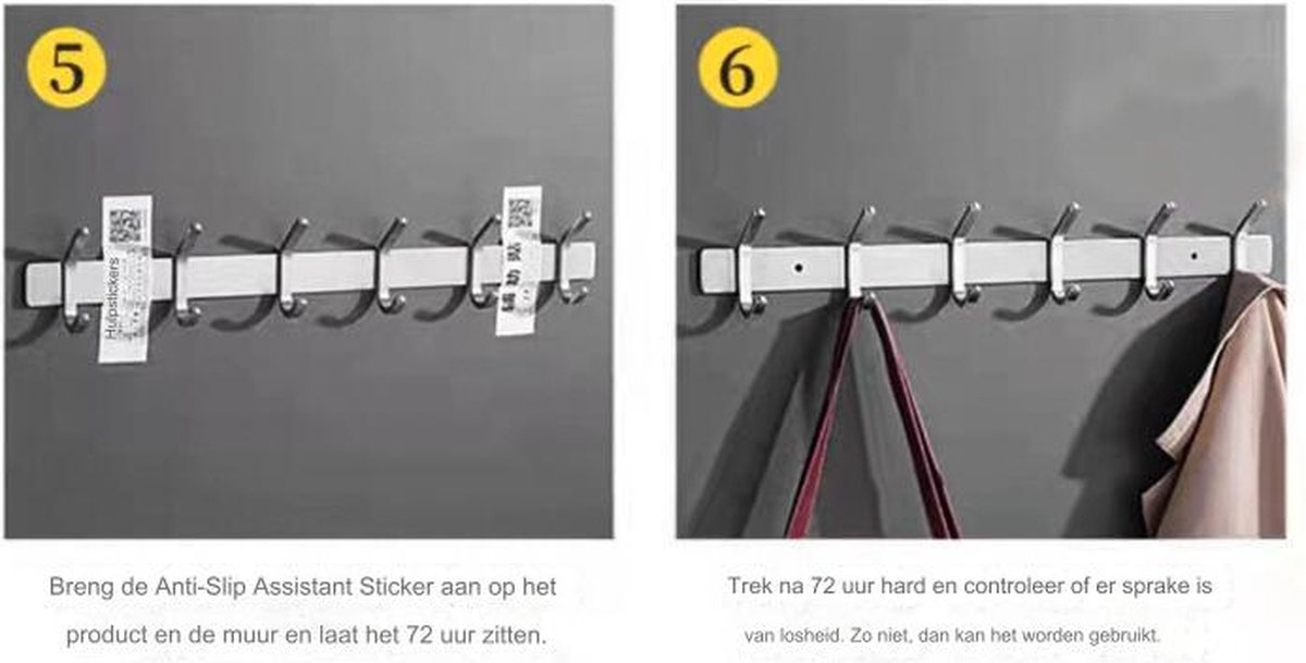 Wardrobe hooks - 5 hooks Stainless steel - Hook strip - Clothes hooks - For wall, wardrobe rail, wall wardrobe for bedroom, bathroom, kitchen - Silver - Coat hooks - 38 cm - Image 6