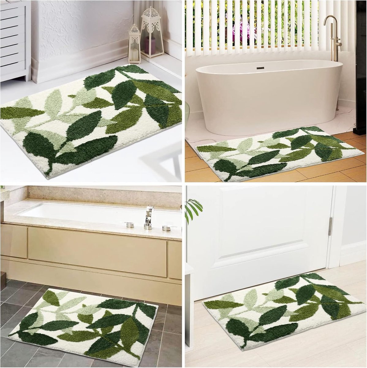 Non-slip bath mat - Non-slip bath mat - 50x80cm - durable water-absorbent bathroom rug - machine washable - soft and comfortable doormat - green leaves - Non-slip - Doormat - Image 4