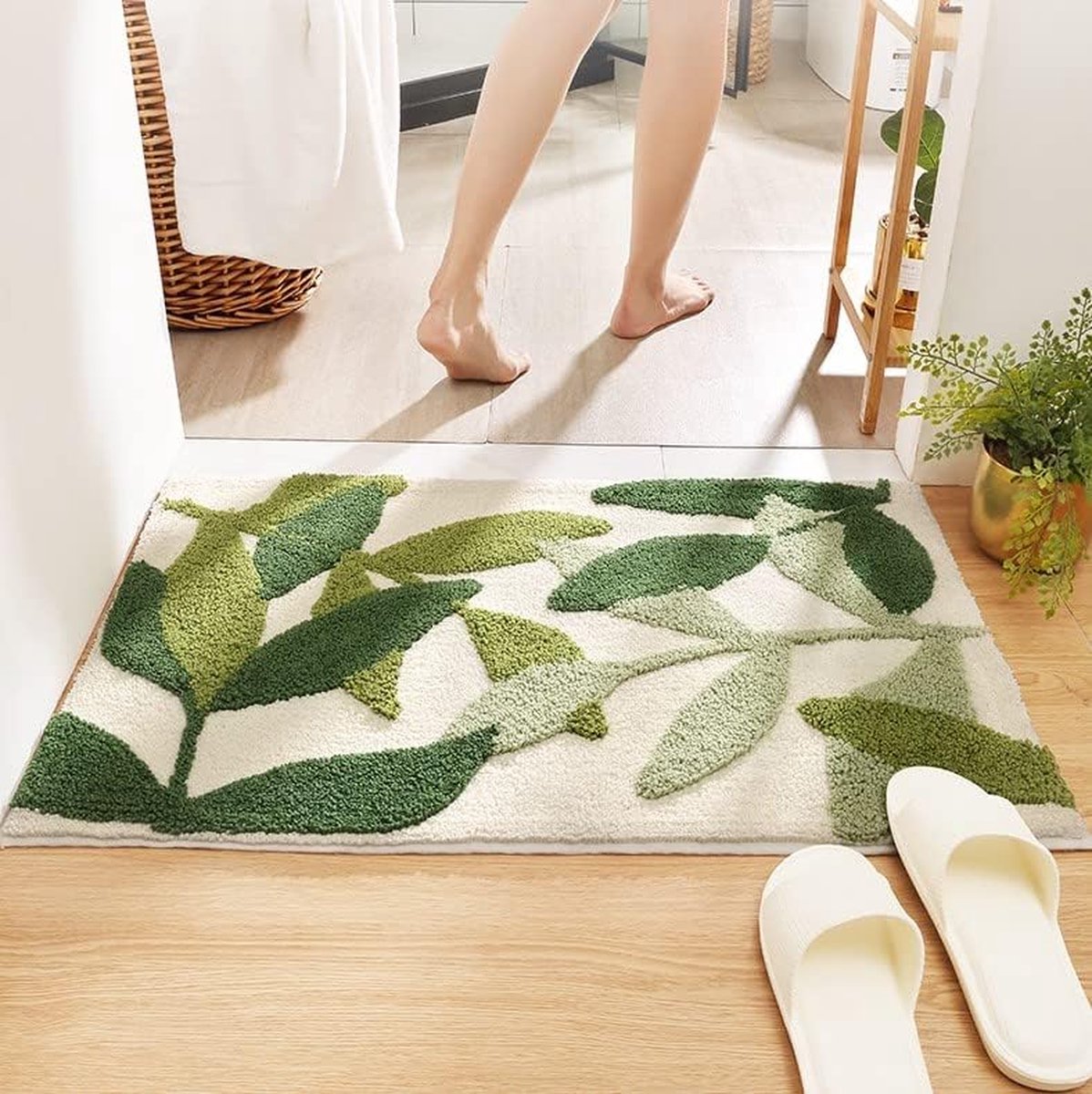 Non-slip bath mat - Non-slip bath mat - 50x80cm - durable water-absorbent bathroom rug - machine washable - soft and comfortable doormat - green leaves - Non-slip - Doormat - Image 5