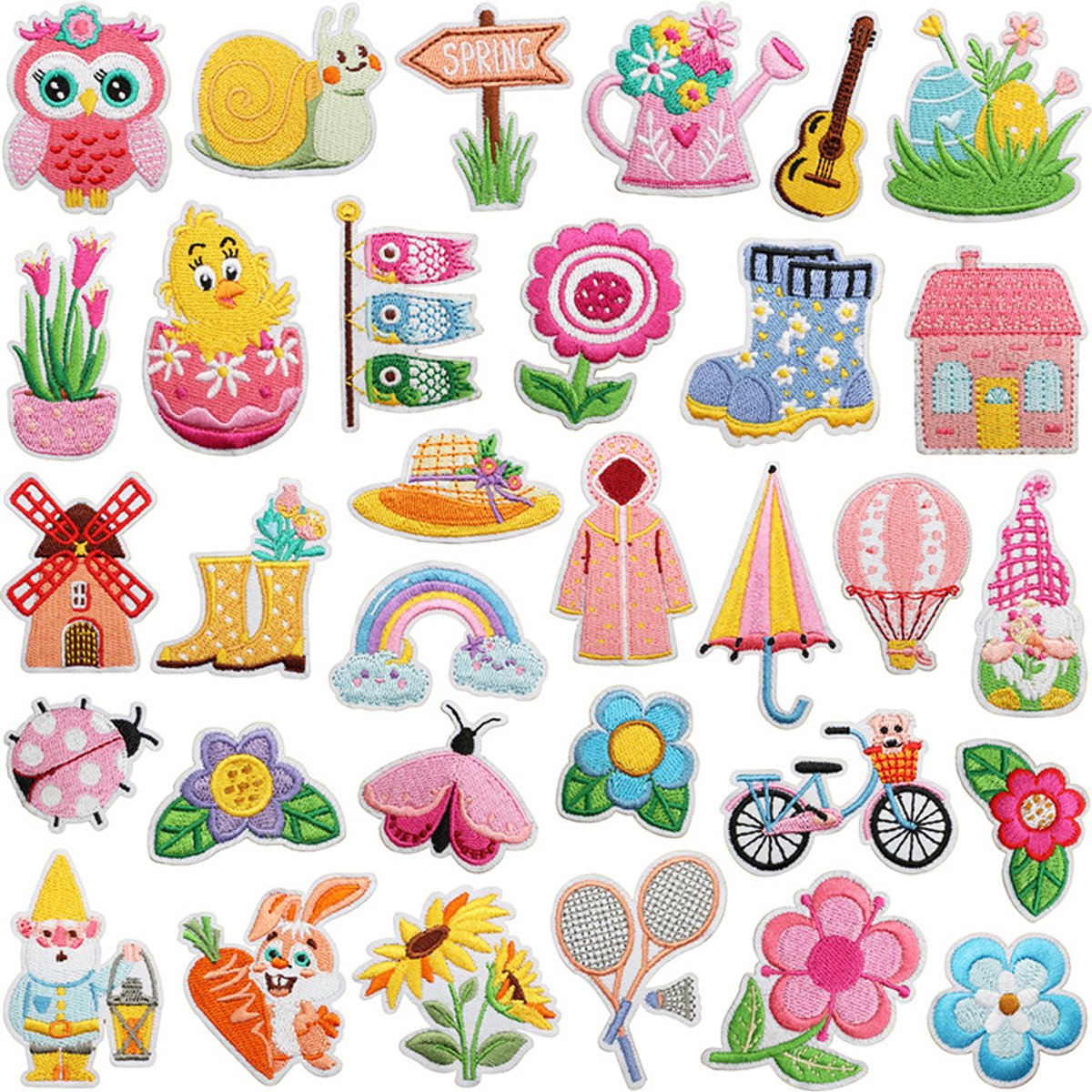 32 Pieces Iron-On Patches - Iron-On Embroidered Patches - Embellishment For Clothing - Clothes Patches - DIY Accessories - Cute Sewing Appliques - Sew On Embroidered Applique Sewing Patches - For Jackets, Hats, Backpacks, Jeans-A - Image 1