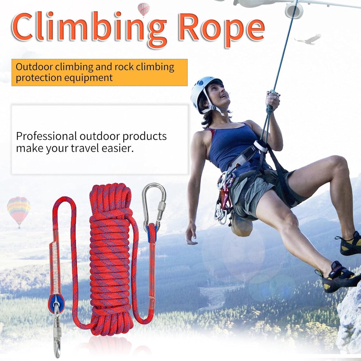 Rope - 10 Meters - 10mm Thickness - Includes Carabiner - Sturdy Climbing Rope for Magnet Fishing - Red - Escape Fire Rescue Rope - Climbing Rope - Image 3