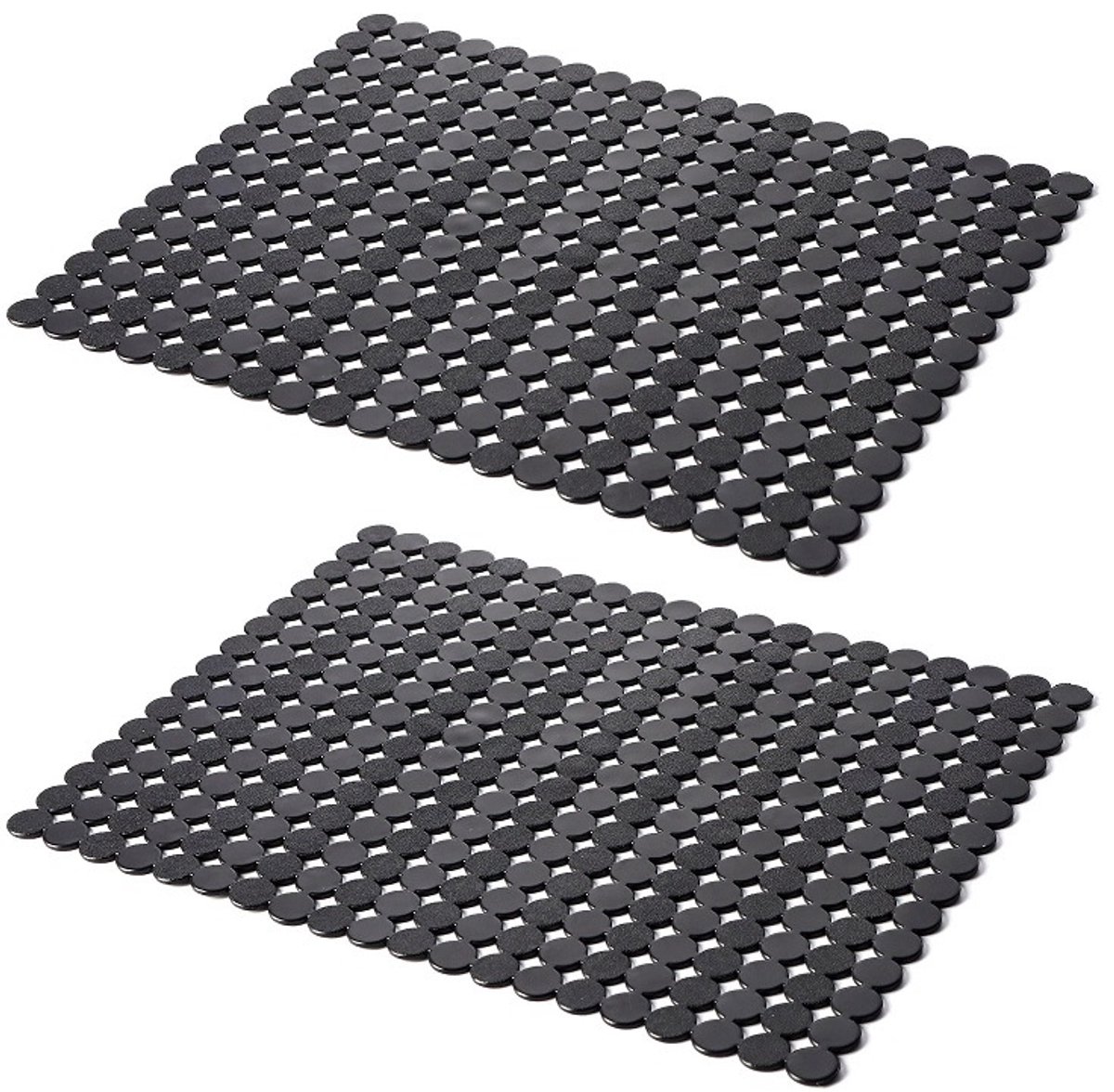 Sink mat - 2 pieces - 30x40cm - Sink insert - Rectangular - Dot design - Sink protection - Black - PVC - Sink mat - Sink mat - Washbasin mat - Image 1