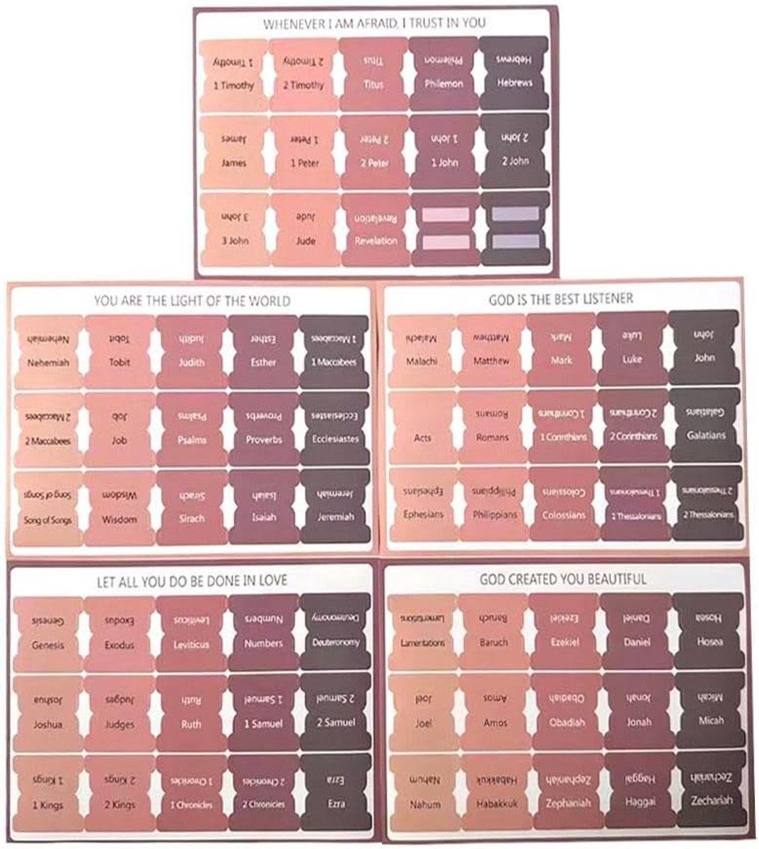 Bible Tab Stickers Self-Adhesive - Tabs Paper - Accessories - Bible Study - English Version - Easy to Read and Use Bible Journaling - Pink-Gray - 75 Laminated Bible Tabs - Image 1
