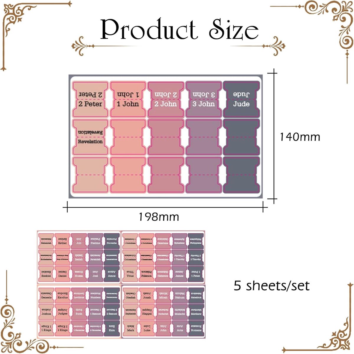 Bible Tab Stickers Self-Adhesive - Tabs Paper - Accessories - Bible Study - English Version - Easy to Read and Use Bible Journaling - Pink-Gray - 75 Laminated Bible Tabs - Image 2