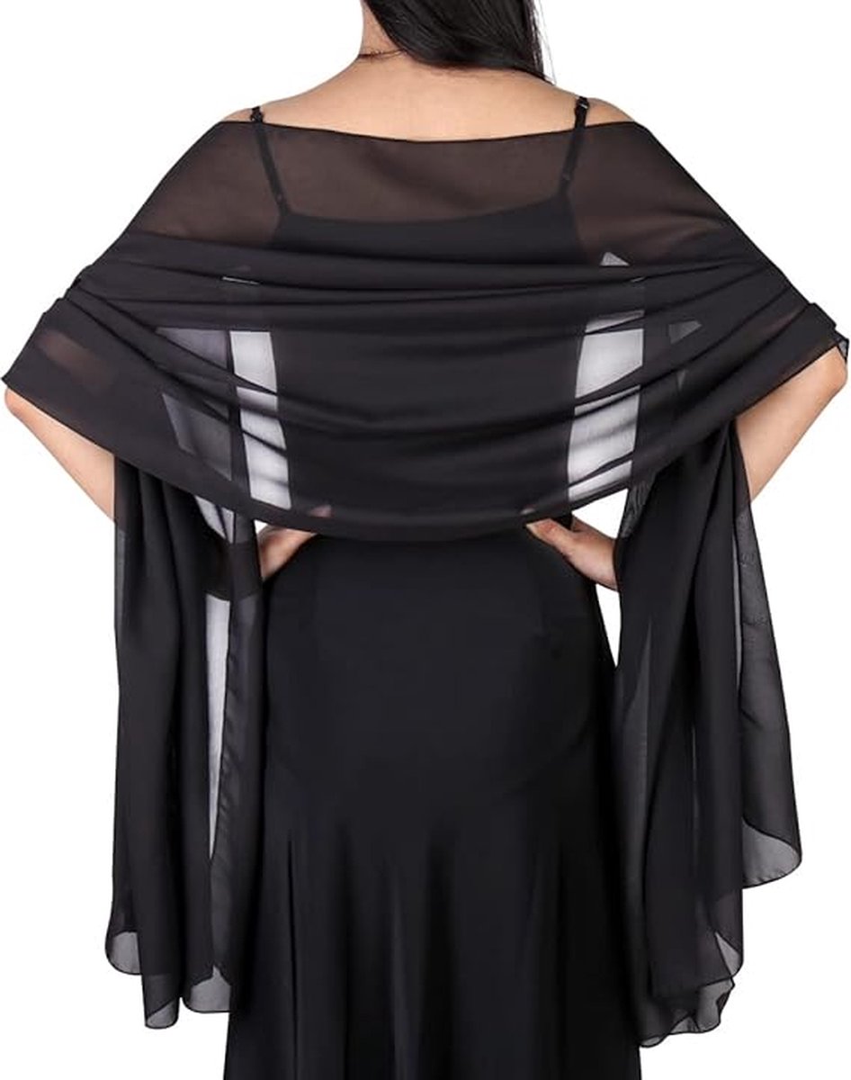Shawl - Chiffon Scarf - Women's Scarf - Thin Wrap Scarf - Stole - Shawl - Black - 200*70cm - Shawls for Evening Dresses - Chiffon Stole - for Bride Wedding Shawl - Image 1