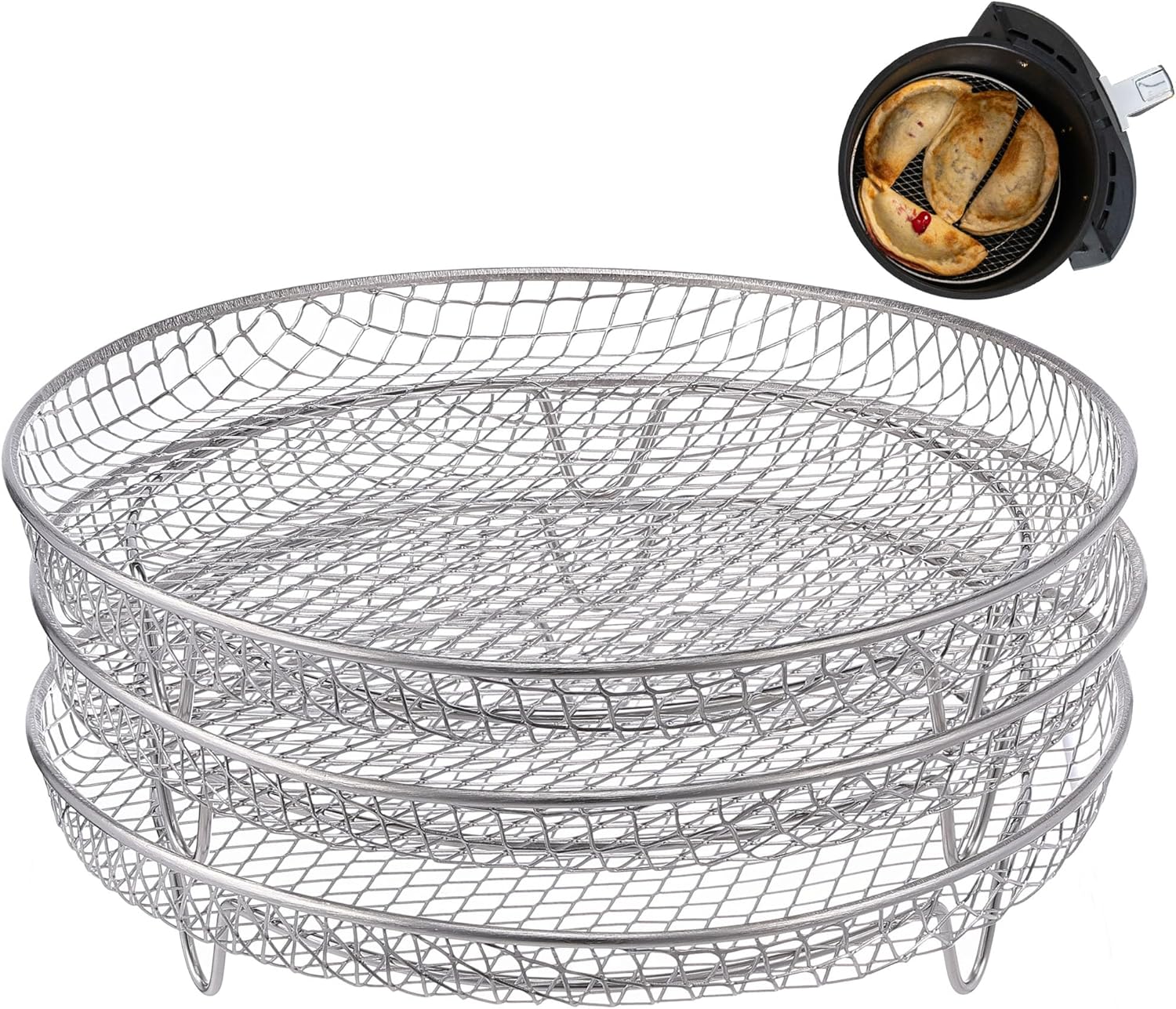 Multi-layer air fryer rack (3 round layers) - Air fryer baking pan - Air fryer grid - 304 stainless steel - Safe to use in air fryers, steam ovens, regular ovens and dishwashers - Image 1