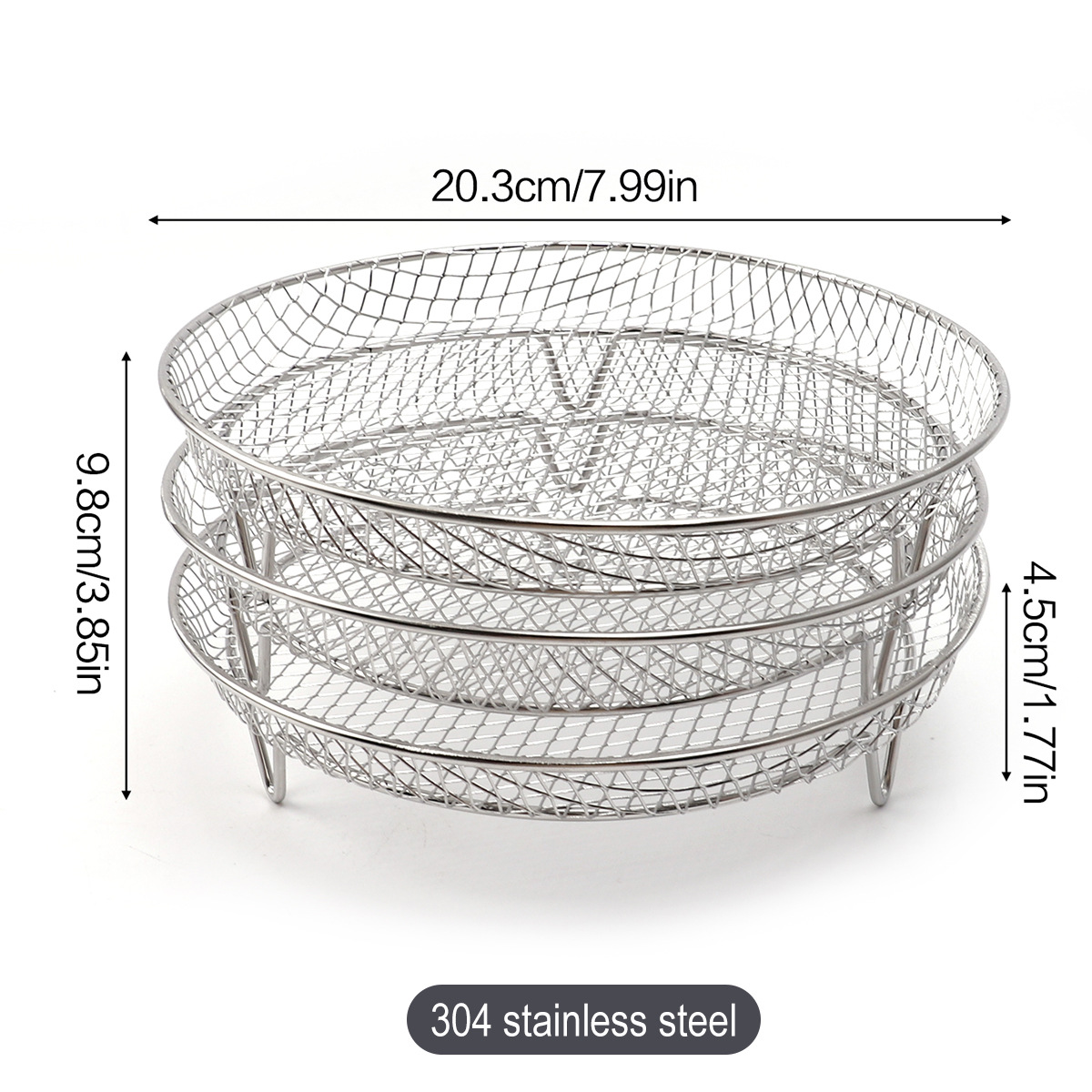 Multi-layer air fryer rack (3 round layers) - Air fryer baking pan - Air fryer grid - 304 stainless steel - Safe to use in air fryers, steam ovens, regular ovens and dishwashers - Image 8