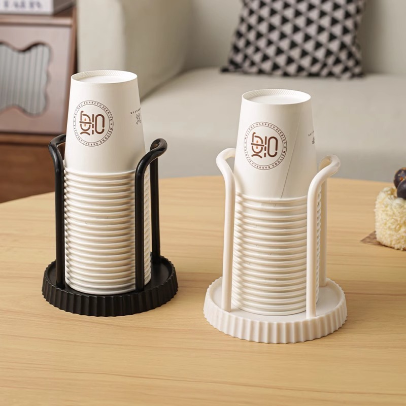 Disposable cup holder for paper cups - practical cup holder - paper cup dispenser for the desk - cup dispenser - Multifunctional paper cup holder - set of two (black + white) - Image 1