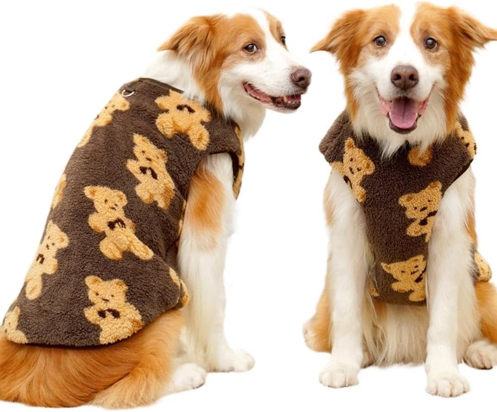 Dog Coat - Cute Bear Pattern - Plush Dog Vest - Winter Dog Coats - Dog Coat - Suitable for medium to large dogs weighing 20-25 kg - Coffee Brown - Image 1