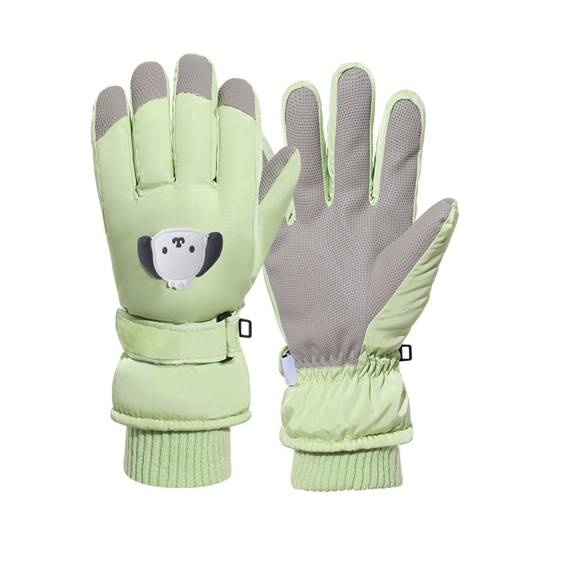 Gloves - Children's Gloves - Children's Ski Gloves - Touchscreen Gloves - Windproof - Warm - Suitable for children from 8 to 14 years in winter - Light green - Image 1