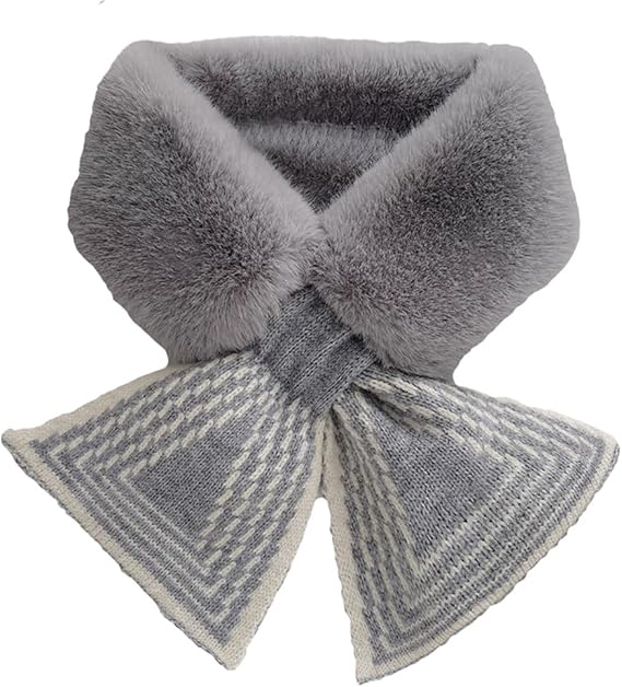 Women's Scarf - Women's Winter Scarf - Thick - Warm - Short Scarves - Plush Cross Scarves - Neck Scarves - Gray - Image 1