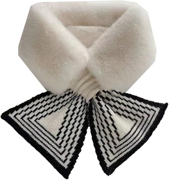 Women's Scarf - Women's Winter Scarf - Thick - Warm - Short Scarves - Plush Cross Scarves - Neck Scarves - White - Image 1