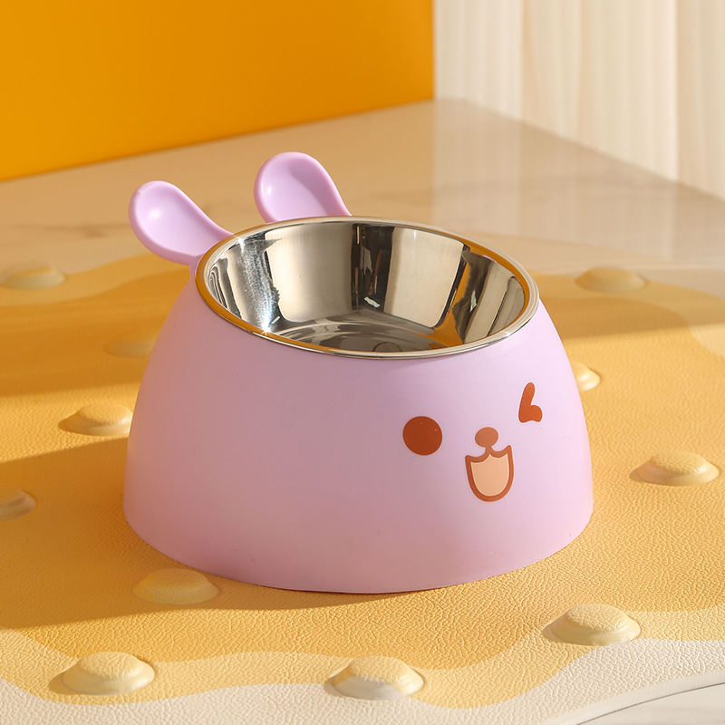 Cat Litter Box - Cat Food Bowl - Non-Slip Design - Pet Food Bowl - Plastic and Stainless Steel Design - Suitable for Cats and Small Dogs - Purple - Image 1