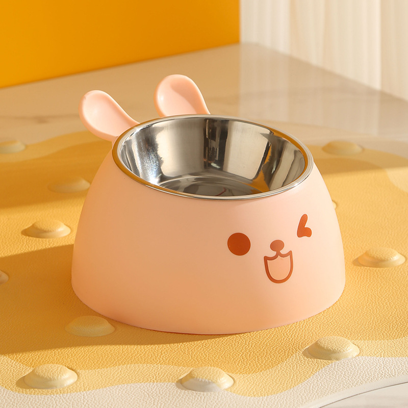 Cat Litter Box - Cat Food Bowl - Non-Slip Design - Pet Food Bowl - Plastic and Stainless Steel Design - Suitable for Cats and Small Dogs - Pink - Image 1