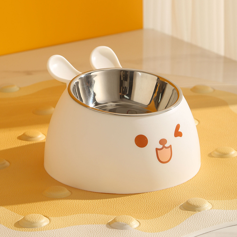 Cat Litter Box - Cat Food Bowl - Non-Slip Design - Pet Food Bowl - Plastic and Stainless Steel Design - Suitable for Cats and Small Dogs - White - Image 1